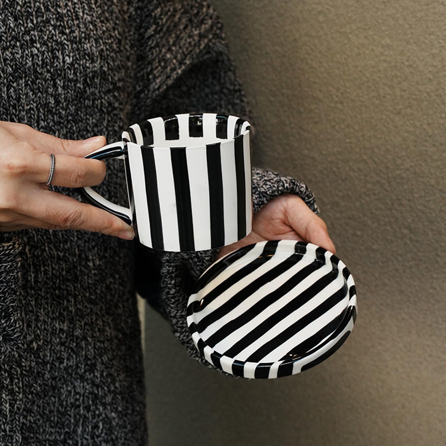 8 Oz Ceramic Coffee Mug Espresso Cups with Saucer Mug And Saucer Set Cup And Saucer Coffee Cups with Saucers Coffee Cups And Saucers,Black