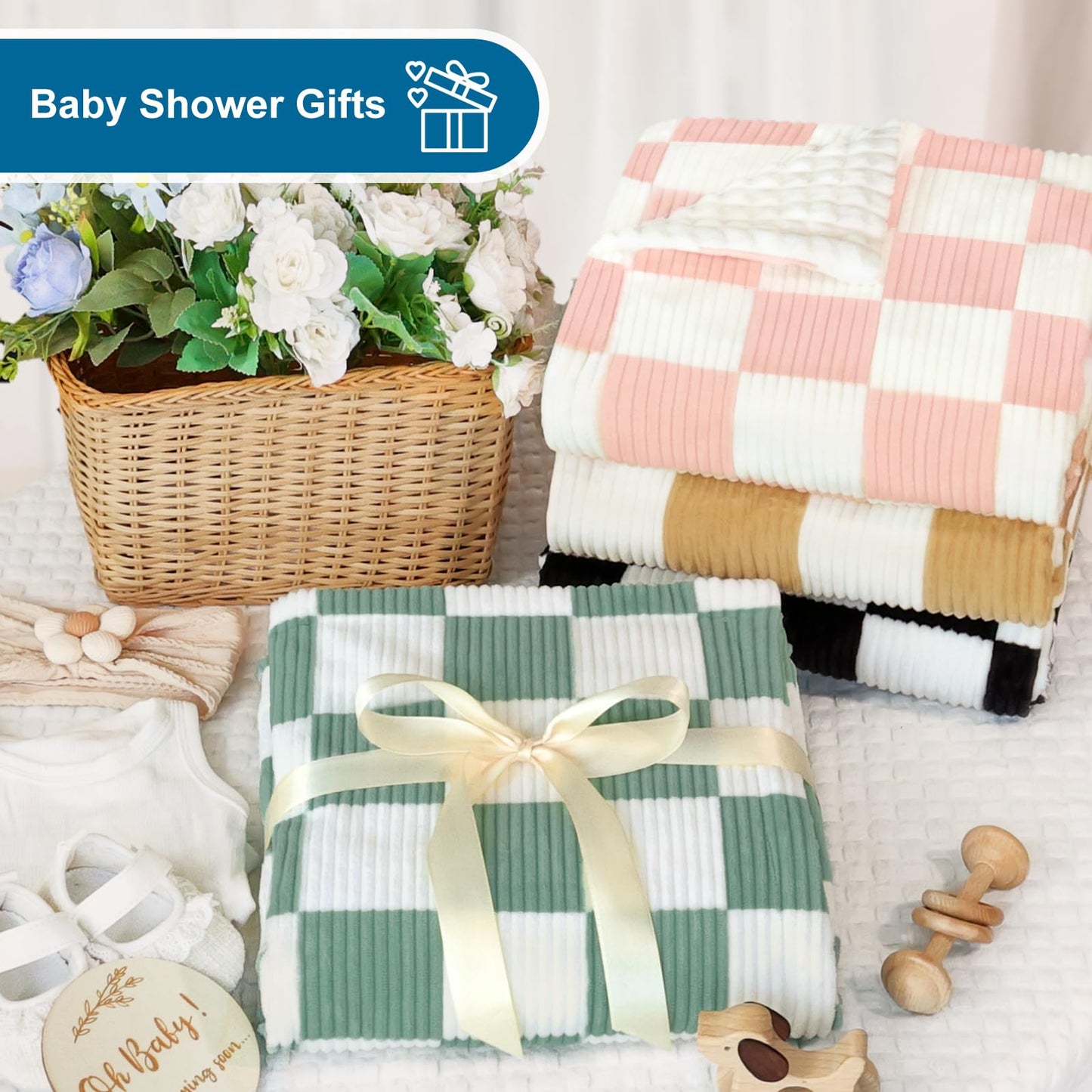 HOMRITAR Black and White Baby Blanket for Boys Ultra Soft Warm Lightweight Toddler Blanket with High Contrast Checkered, 3D Double Layer Fleece for Newborn Visual Touch Sensory 30x40 Inch