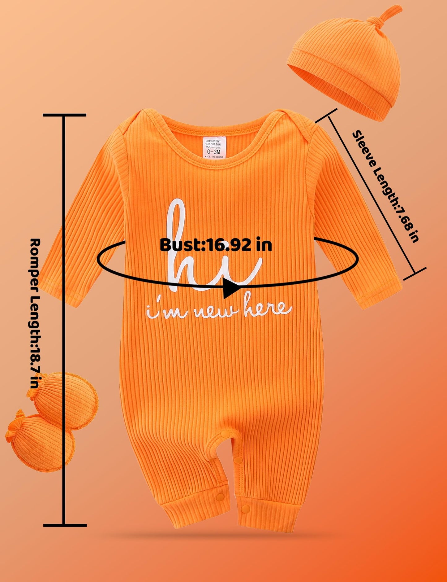 Newborn Unisex Baby Clothes 0-3 Months,Long Sleeve Onesie Infant Coming Home Outfits Romper with Mittens & Hat