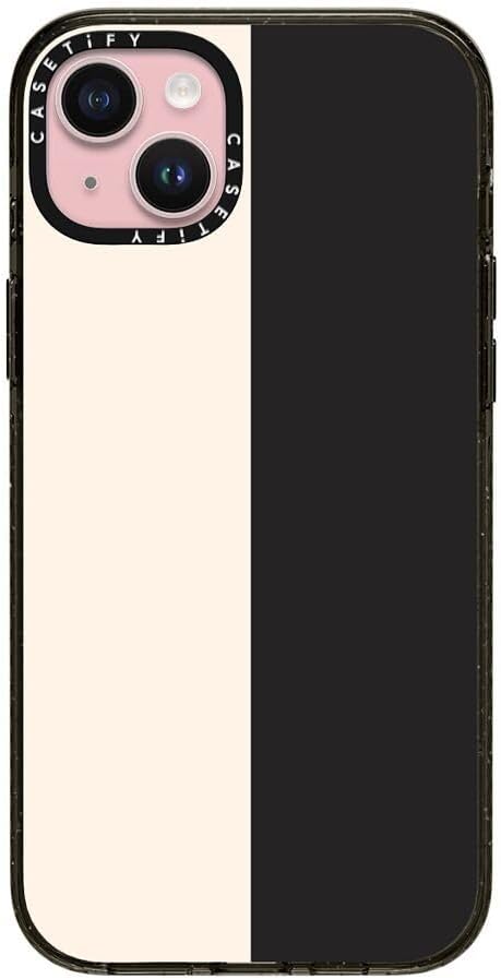 CASETiFY Impact iPhone 15 Pro Max Case [4X Military Grade Drop Tested / 8.2ft Drop Protection/Compatible with Magsafe] White/Black Colorblock - Clear Black