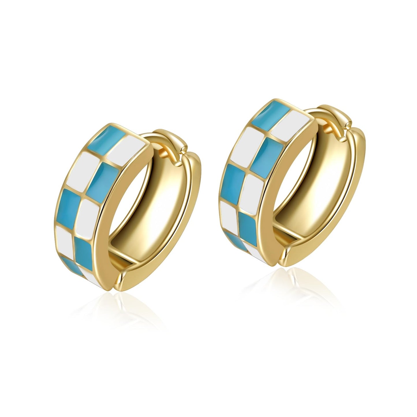 Chic Checker Small Hoop Cartilage Earrings Teacher Earrings for Women；White Black Enamel Hypoallergenic Hooped Gifts Gold and Silver tone