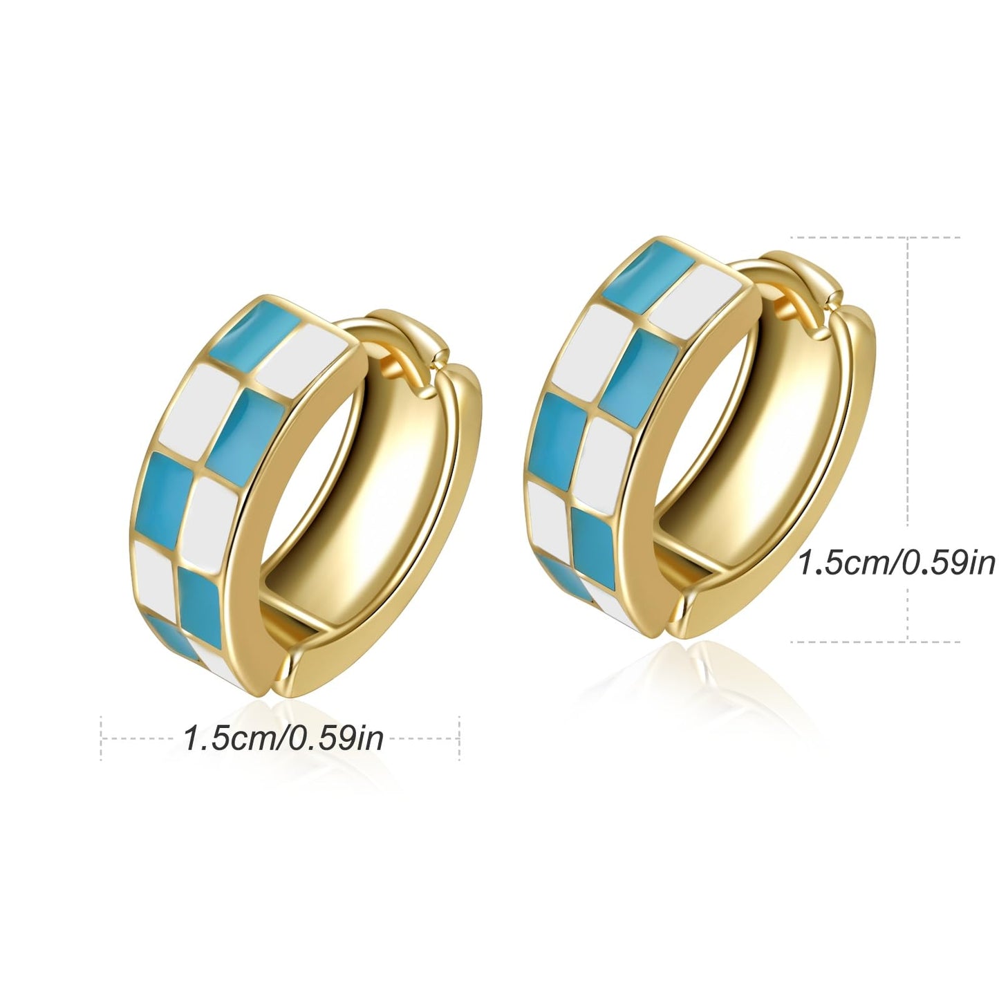 Chic Checker Small Hoop Cartilage Earrings Teacher Earrings for Women；White Black Enamel Hypoallergenic Hooped Gifts Gold and Silver tone