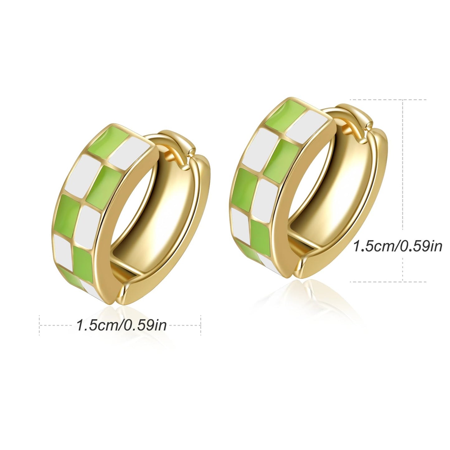 Chic Checker Small Hoop Cartilage Earrings Teacher Earrings for Women；White Black Enamel Hypoallergenic Hooped Gifts Gold and Silver tone