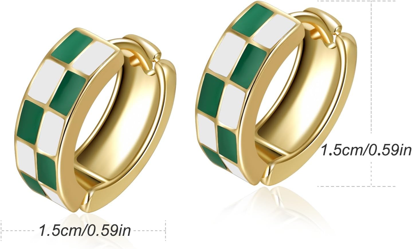 Chic Checker Small Hoop Cartilage Earrings Teacher Earrings for Women；White Black Enamel Hypoallergenic Hooped Gifts Gold and Silver tone