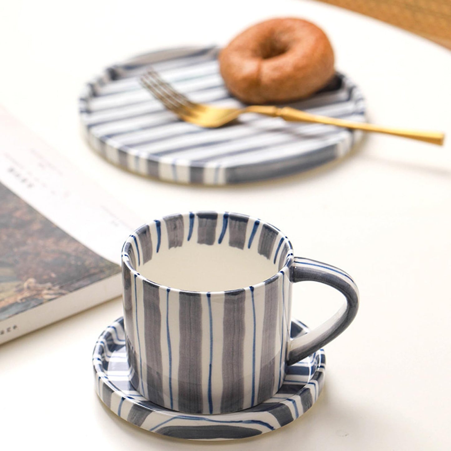 8 Oz Ceramic Coffee Mug Espresso Cups with Saucer Mug And Saucer Set Cup And Saucer Coffee Cups with Saucers Coffee Cups And Saucers,Black