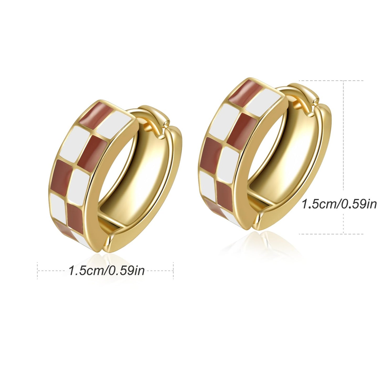 Chic Checker Small Hoop Cartilage Earrings Teacher Earrings for Women；White Black Enamel Hypoallergenic Hooped Gifts Gold and Silver tone