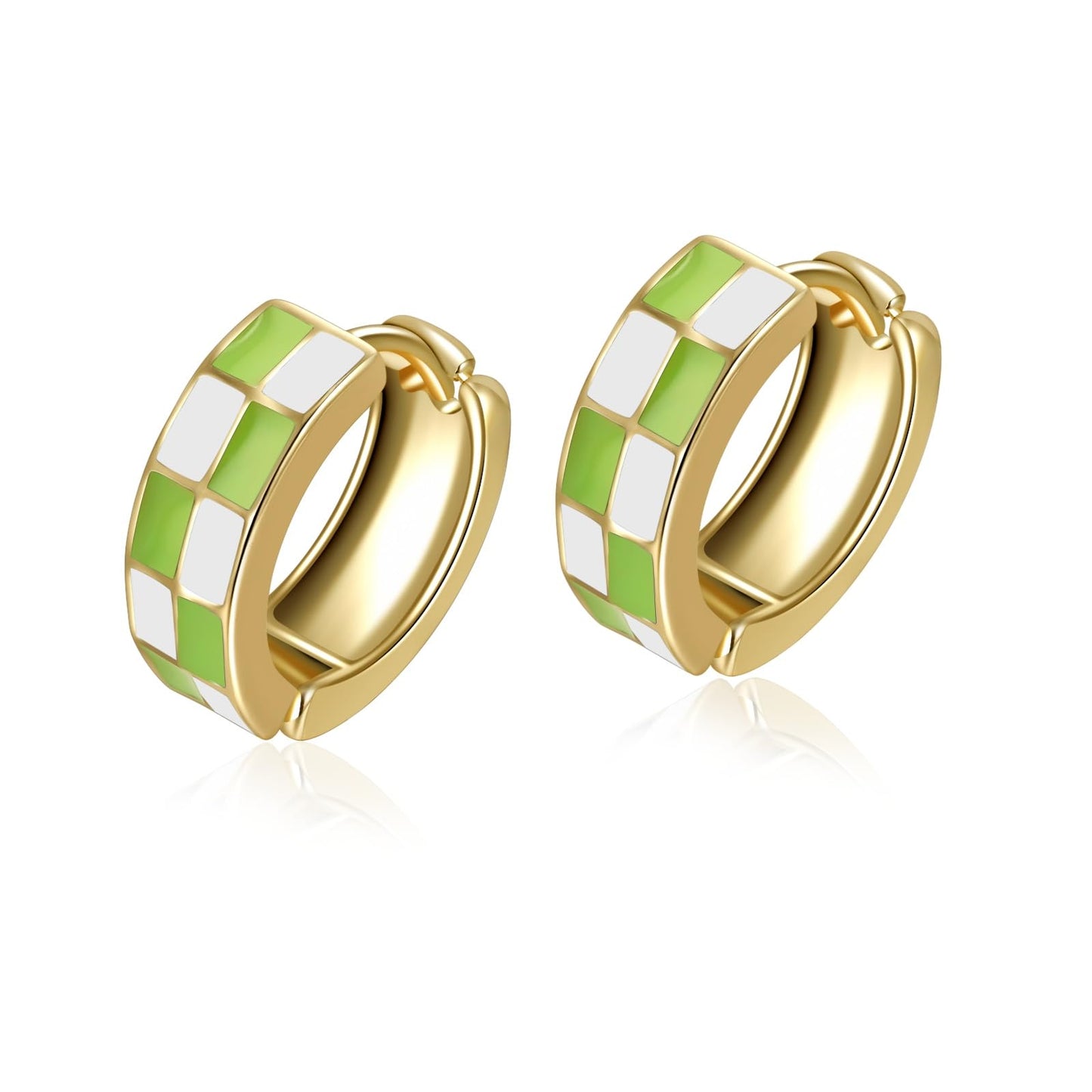 Chic Checker Small Hoop Cartilage Earrings Teacher Earrings for Women；White Black Enamel Hypoallergenic Hooped Gifts Gold and Silver tone