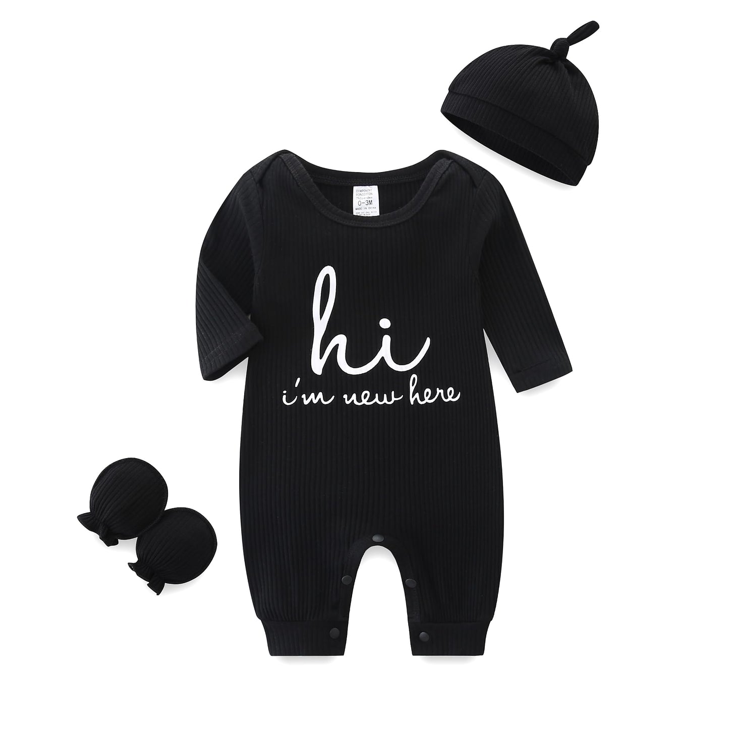 Newborn Unisex Baby Clothes 0-3 Months,Long Sleeve Onesie Infant Coming Home Outfits Romper with Mittens & Hat