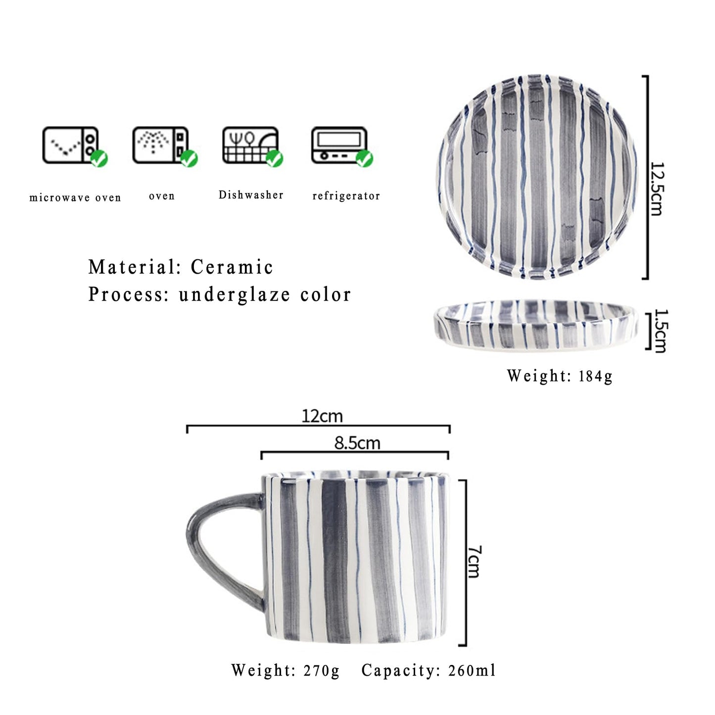 8 Oz Ceramic Coffee Mug Espresso Cups with Saucer Mug And Saucer Set Cup And Saucer Coffee Cups with Saucers Coffee Cups And Saucers,Black
