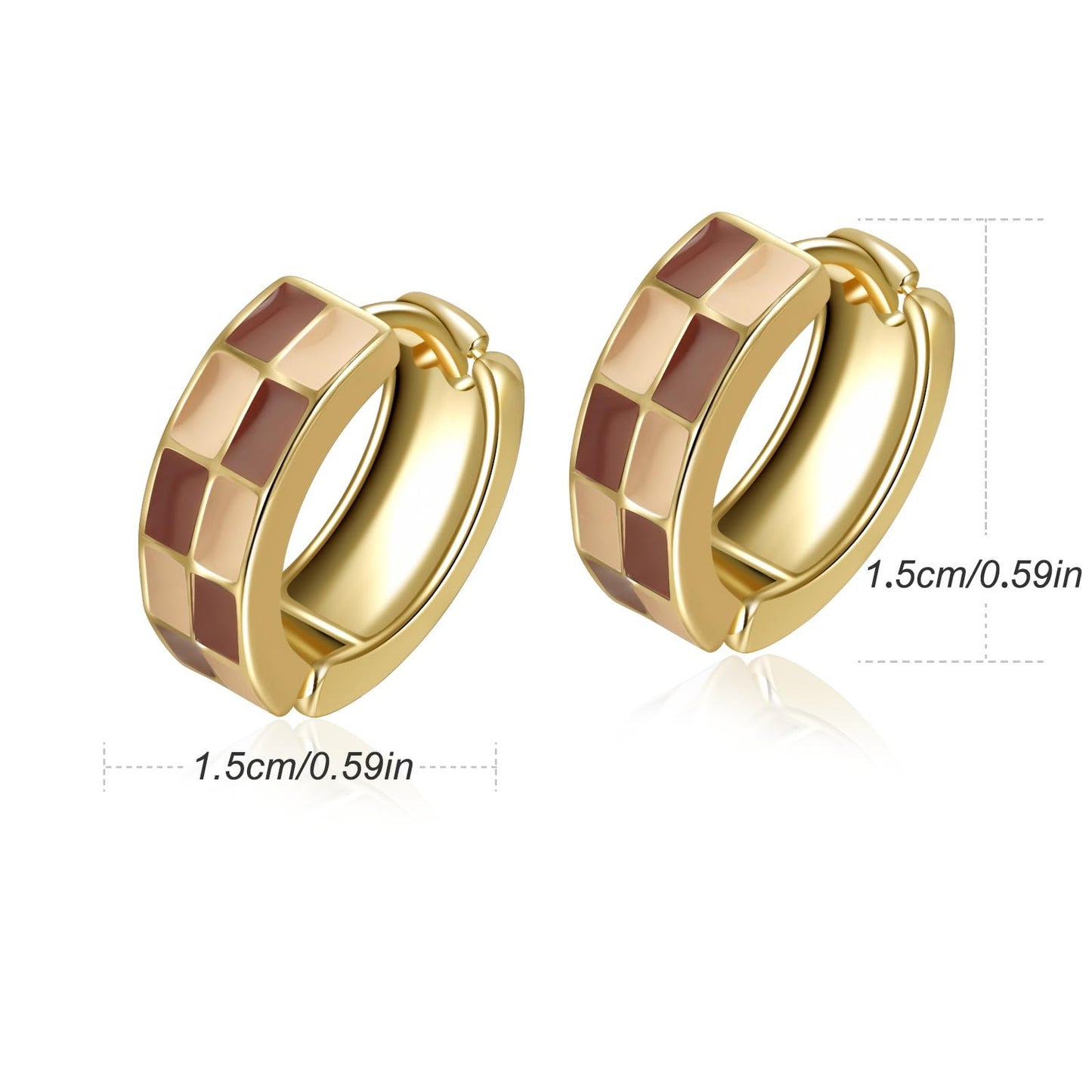 Chic Checker Small Hoop Cartilage Earrings Teacher Earrings for Women；White Black Enamel Hypoallergenic Hooped Gifts Gold and Silver tone