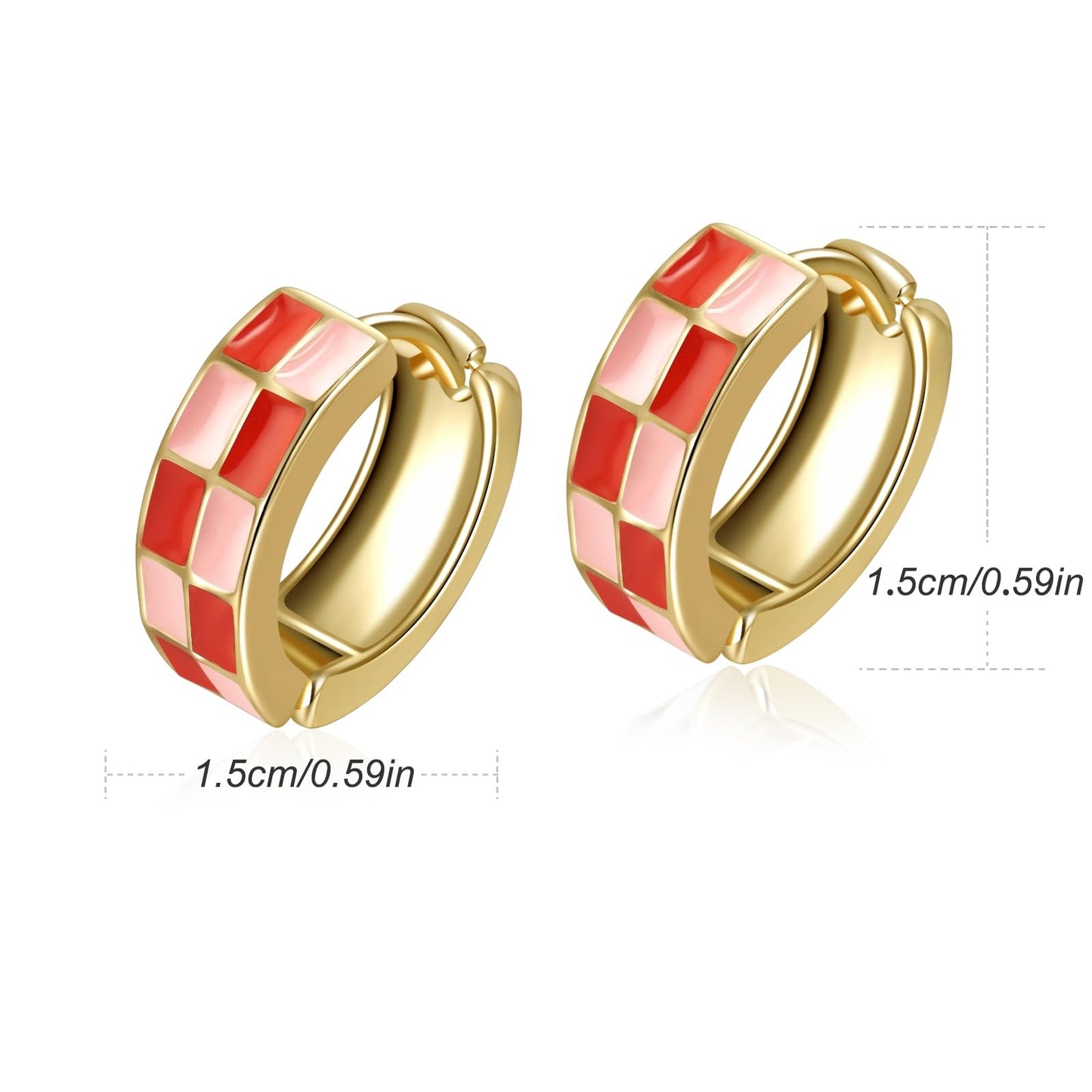 Chic Checker Small Hoop Cartilage Earrings Teacher Earrings for Women；White Black Enamel Hypoallergenic Hooped Gifts Gold and Silver tone