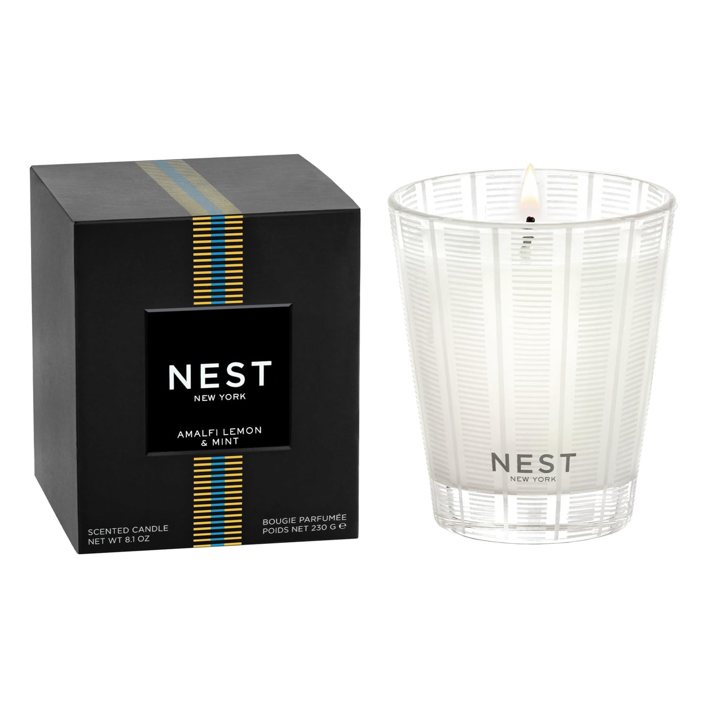 NEST New York Scented Classic Candle, Amber & Incense - 8.1 oz - Up to 60-Hour Burn Time - Reusable Glass Vessel