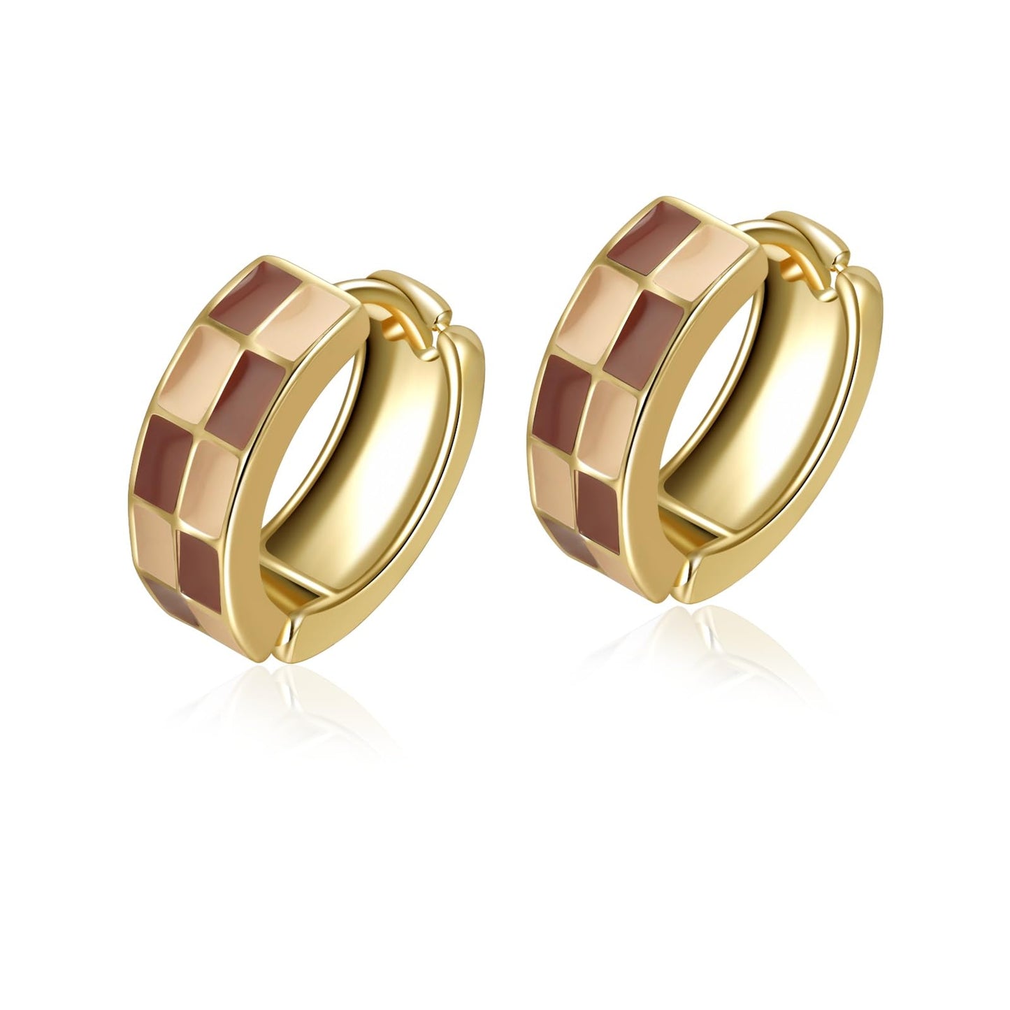 Chic Checker Small Hoop Cartilage Earrings Teacher Earrings for Women；White Black Enamel Hypoallergenic Hooped Gifts Gold and Silver tone