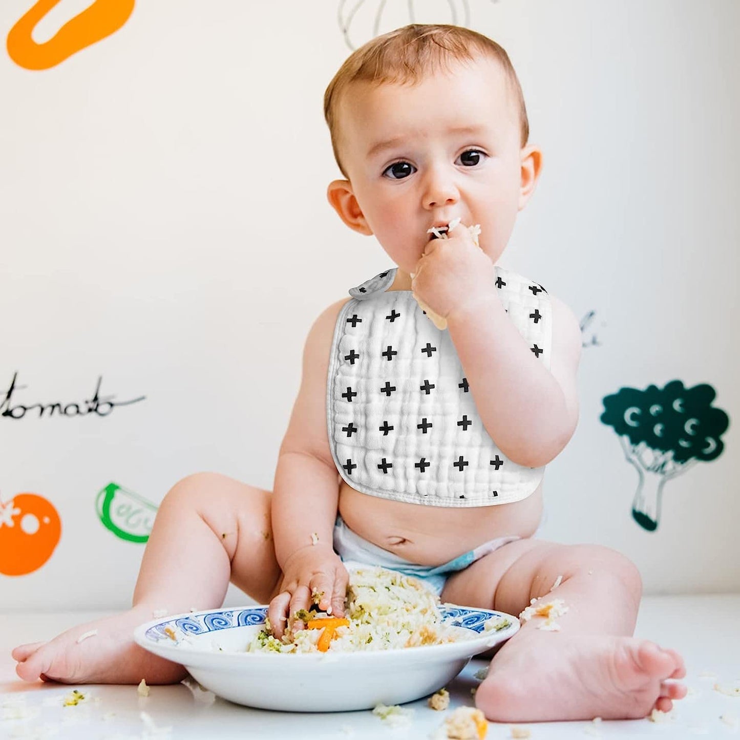 Zainpe 6Pcs Snap Muslin Cotton Bibs for Baby Love Heart Milk Letter Pattern Bib with 6 Absorbent Soft Layers, Machine Washable Burp Cloths for Infants Newborns Toddlers Drooling Feeding and Teething