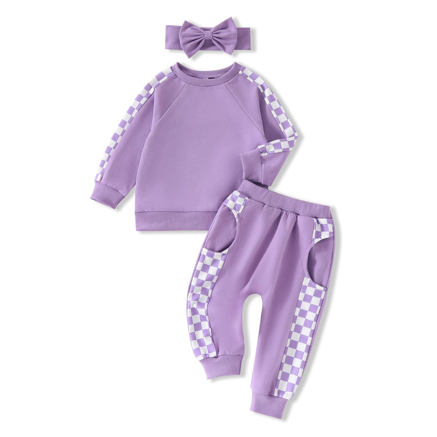 AMAWMW Infant Baby Girl Clothes Long Sleeve Loose Sweatshirts Pockets Pants Headband Outfits Fall Winter Spring Gift