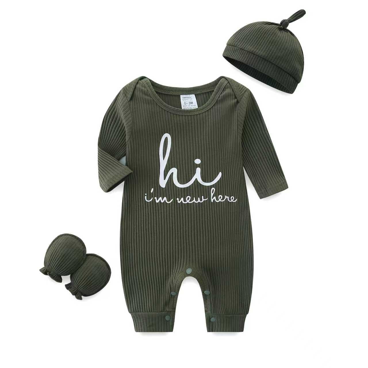 Newborn Unisex Baby Clothes 0-3 Months,Long Sleeve Onesie Infant Coming Home Outfits Romper with Mittens & Hat