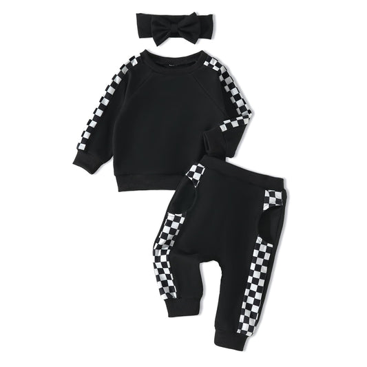 AMAWMW Infant Baby Girl Clothes Long Sleeve Loose Sweatshirts Pockets Pants Headband Outfits Fall Winter Spring Gift
