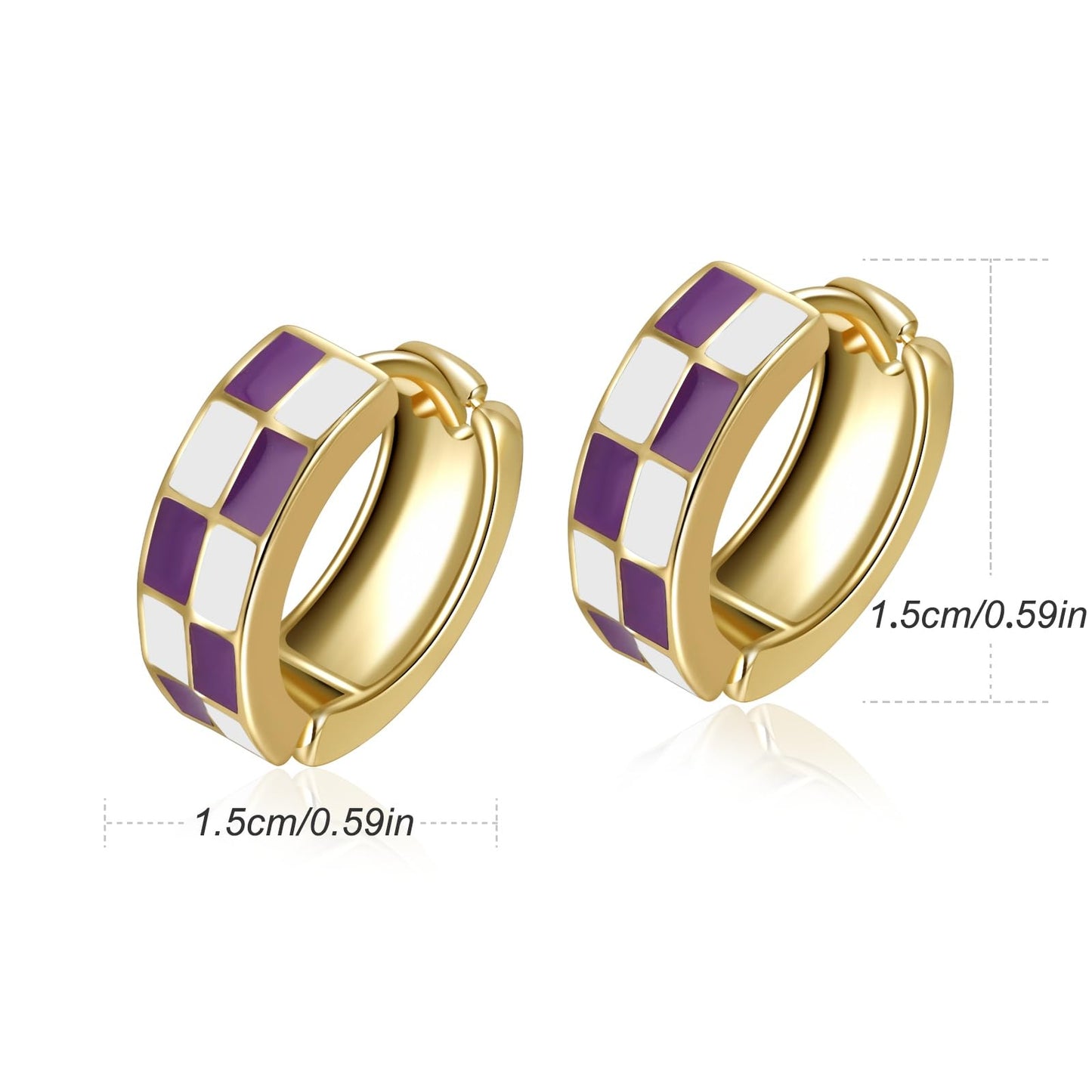 Chic Checker Small Hoop Cartilage Earrings Teacher Earrings for Women；White Black Enamel Hypoallergenic Hooped Gifts Gold and Silver tone