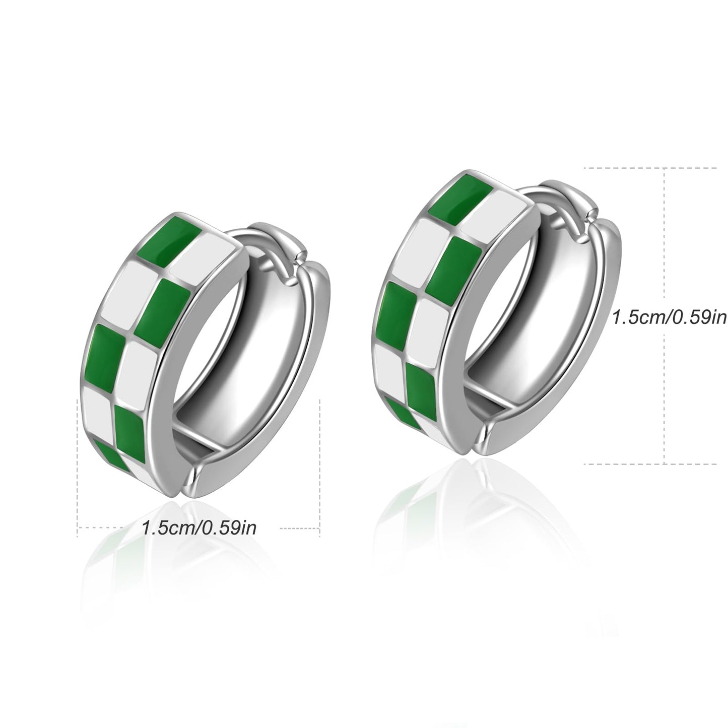 Chic Checker Small Hoop Cartilage Earrings Teacher Earrings for Women；White Black Enamel Hypoallergenic Hooped Gifts Gold and Silver tone