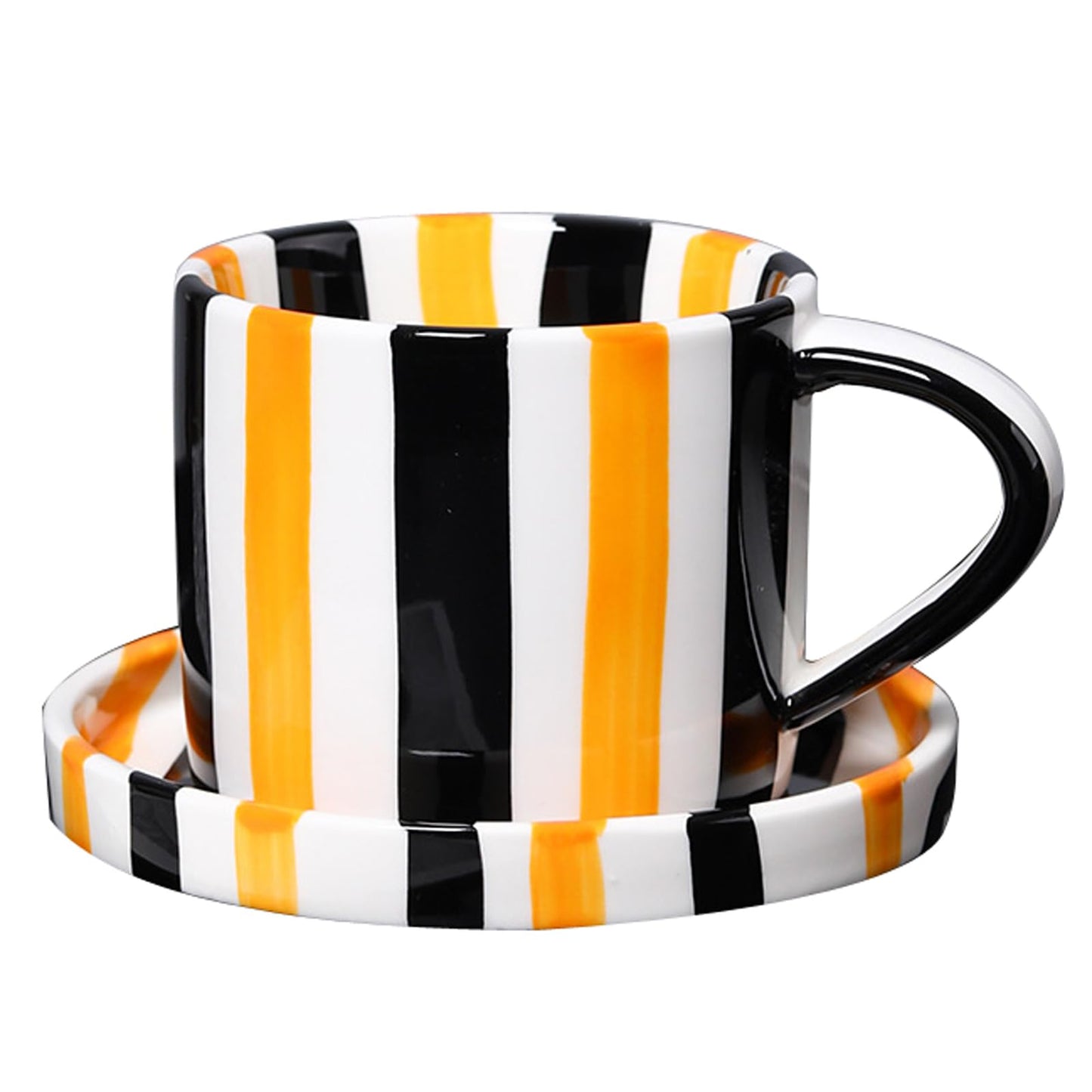 8 Oz Ceramic Coffee Mug Espresso Cups with Saucer Mug And Saucer Set Cup And Saucer Coffee Cups with Saucers Coffee Cups And Saucers,Black