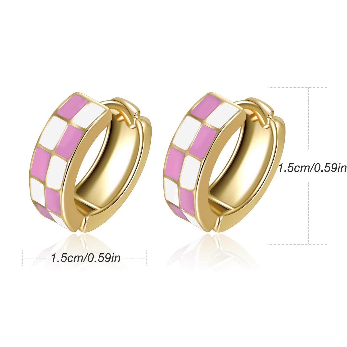 Chic Checker Small Hoop Cartilage Earrings Teacher Earrings for Women；White Black Enamel Hypoallergenic Hooped Gifts Gold and Silver tone