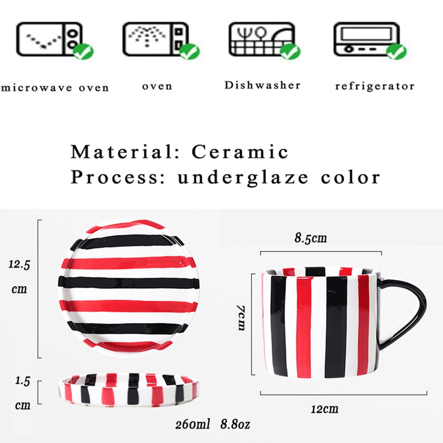 8 Oz Ceramic Coffee Mug Espresso Cups with Saucer Mug And Saucer Set Cup And Saucer Coffee Cups with Saucers Coffee Cups And Saucers,Black