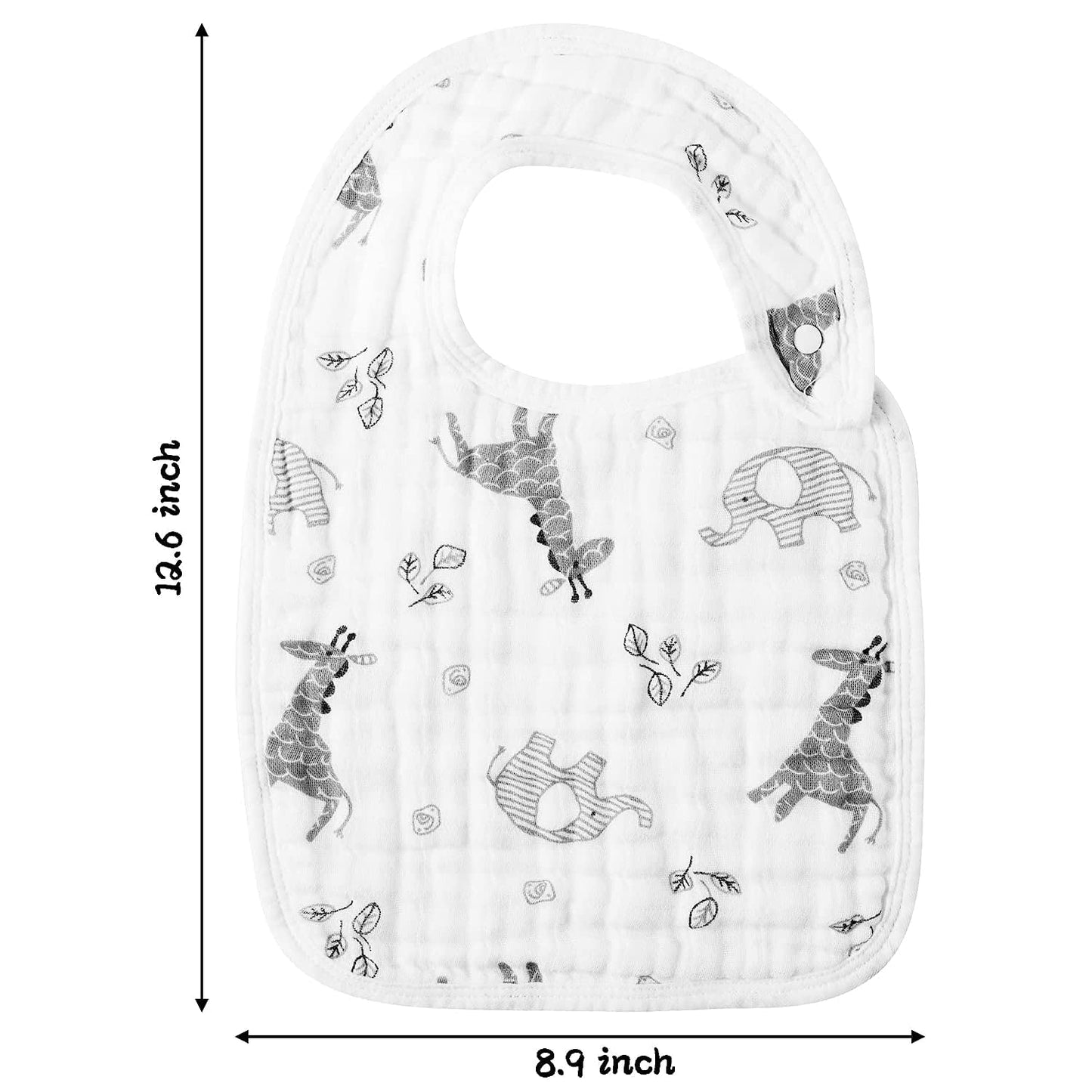 Zainpe 6Pcs Snap Muslin Cotton Bibs for Baby Love Heart Milk Letter Pattern Bib with 6 Absorbent Soft Layers, Machine Washable Burp Cloths for Infants Newborns Toddlers Drooling Feeding and Teething