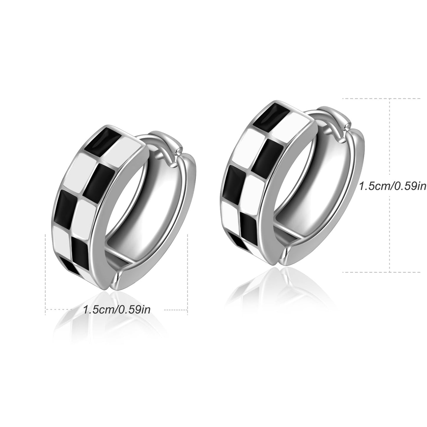 Chic Checker Small Hoop Cartilage Earrings Teacher Earrings for Women；White Black Enamel Hypoallergenic Hooped Gifts Gold and Silver tone