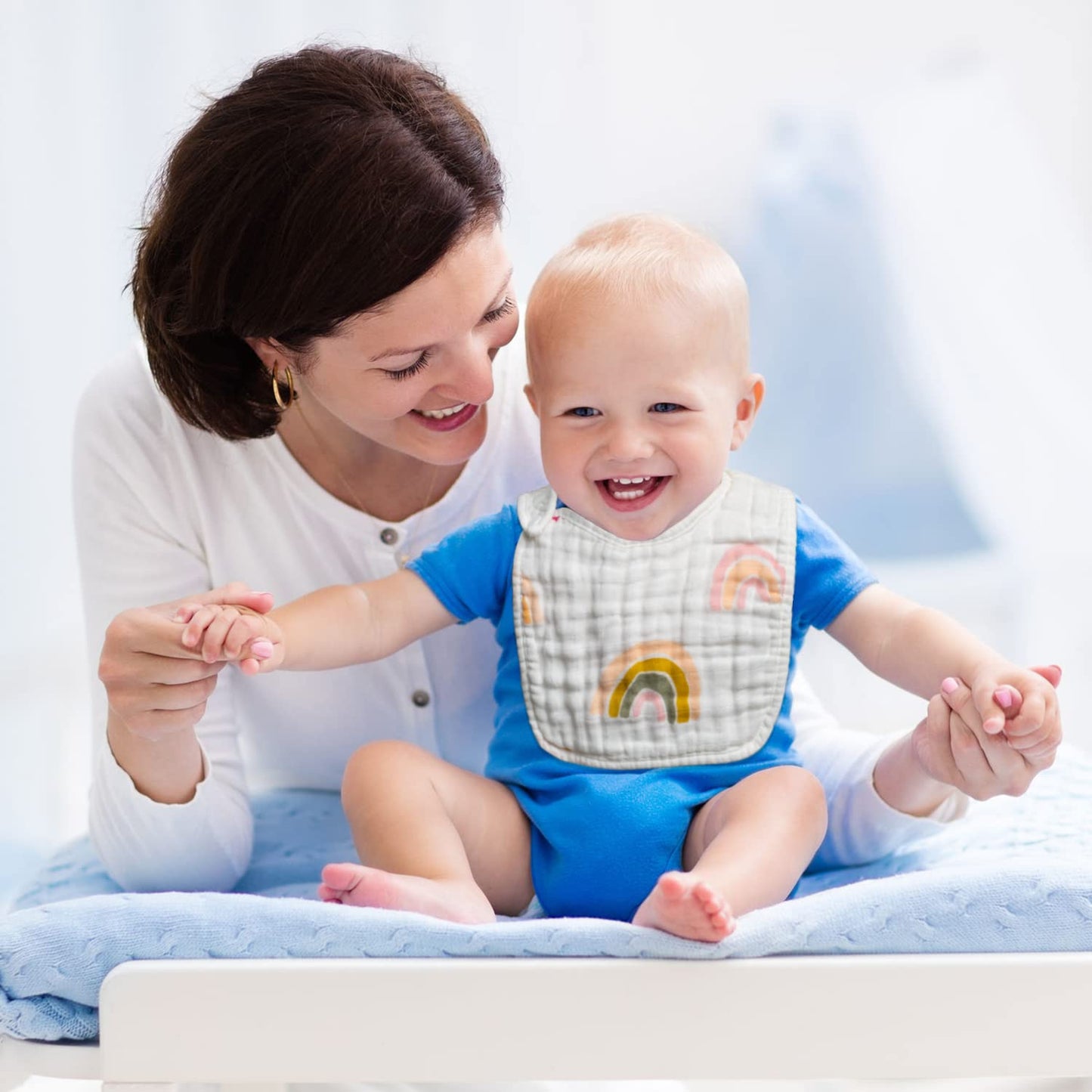 Zainpe 6Pcs Snap Muslin Cotton Bibs for Baby Love Heart Milk Letter Pattern Bib with 6 Absorbent Soft Layers, Machine Washable Burp Cloths for Infants Newborns Toddlers Drooling Feeding and Teething