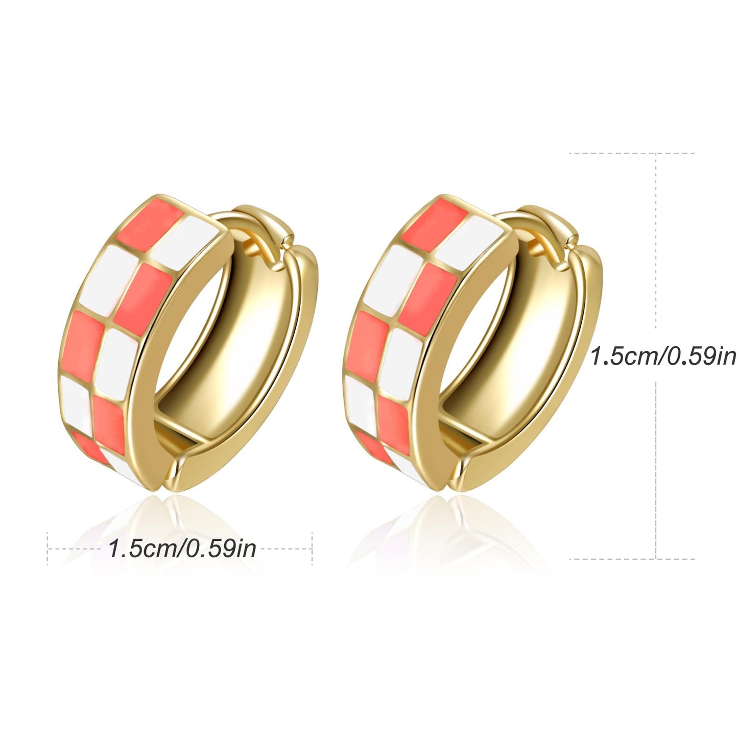 Chic Checker Small Hoop Cartilage Earrings Teacher Earrings for Women；White Black Enamel Hypoallergenic Hooped Gifts Gold and Silver tone