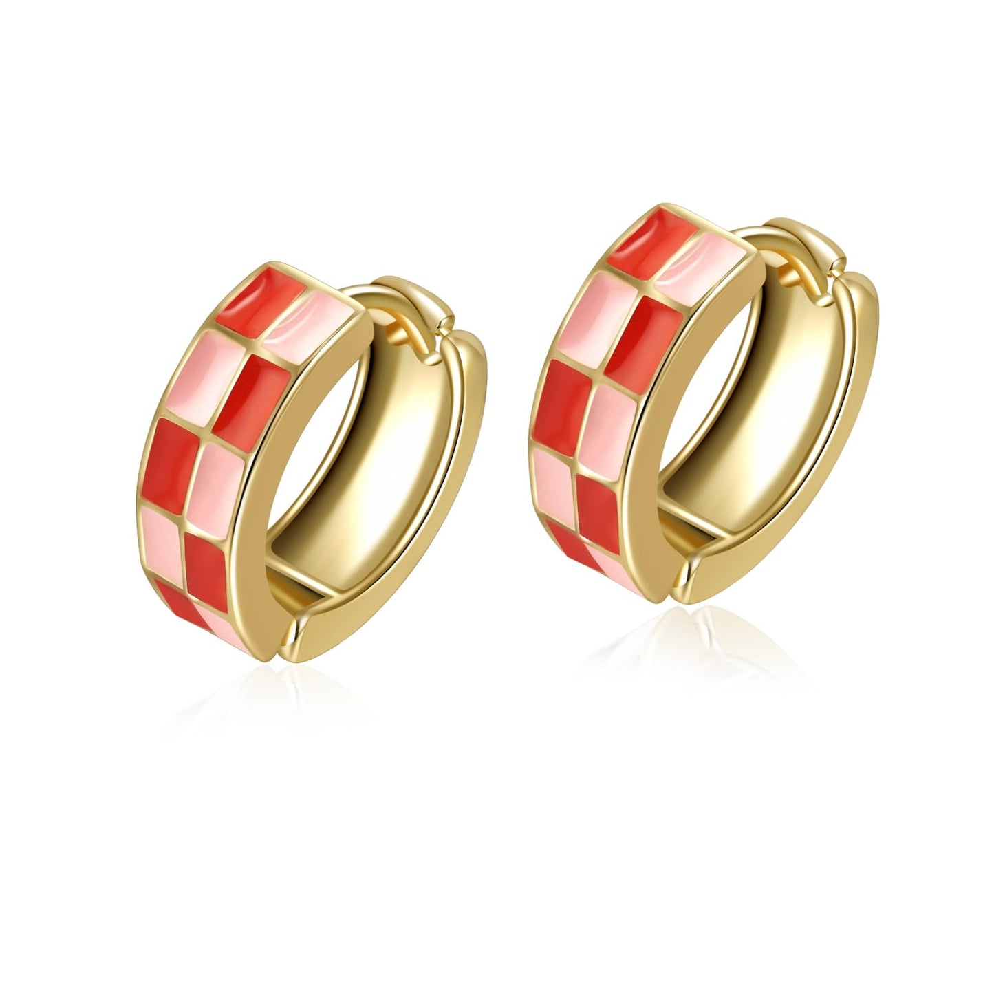 Chic Checker Small Hoop Cartilage Earrings Teacher Earrings for Women；White Black Enamel Hypoallergenic Hooped Gifts Gold and Silver tone