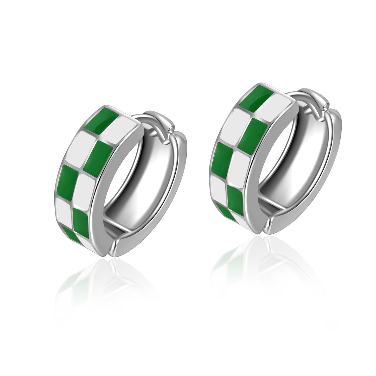 Chic Checker Small Hoop Cartilage Earrings Teacher Earrings for Women；White Black Enamel Hypoallergenic Hooped Gifts Gold and Silver tone