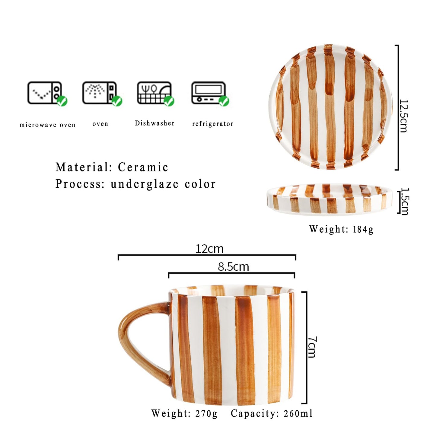 8 Oz Ceramic Coffee Mug Espresso Cups with Saucer Mug And Saucer Set Cup And Saucer Coffee Cups with Saucers Coffee Cups And Saucers,Black