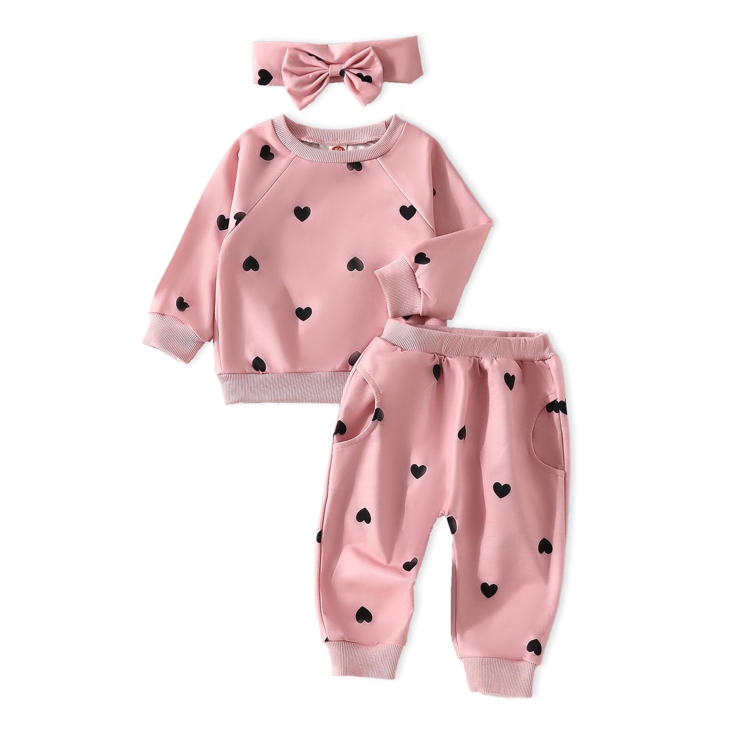 AMAWMW Infant Baby Girl Clothes Long Sleeve Loose Sweatshirts Pockets Pants Headband Outfits Fall Winter Spring Gift