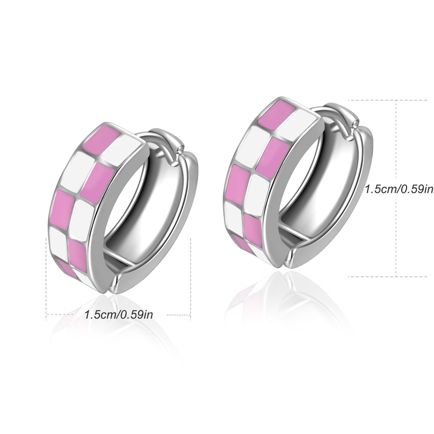 Chic Checker Small Hoop Cartilage Earrings Teacher Earrings for Women；White Black Enamel Hypoallergenic Hooped Gifts Gold and Silver tone