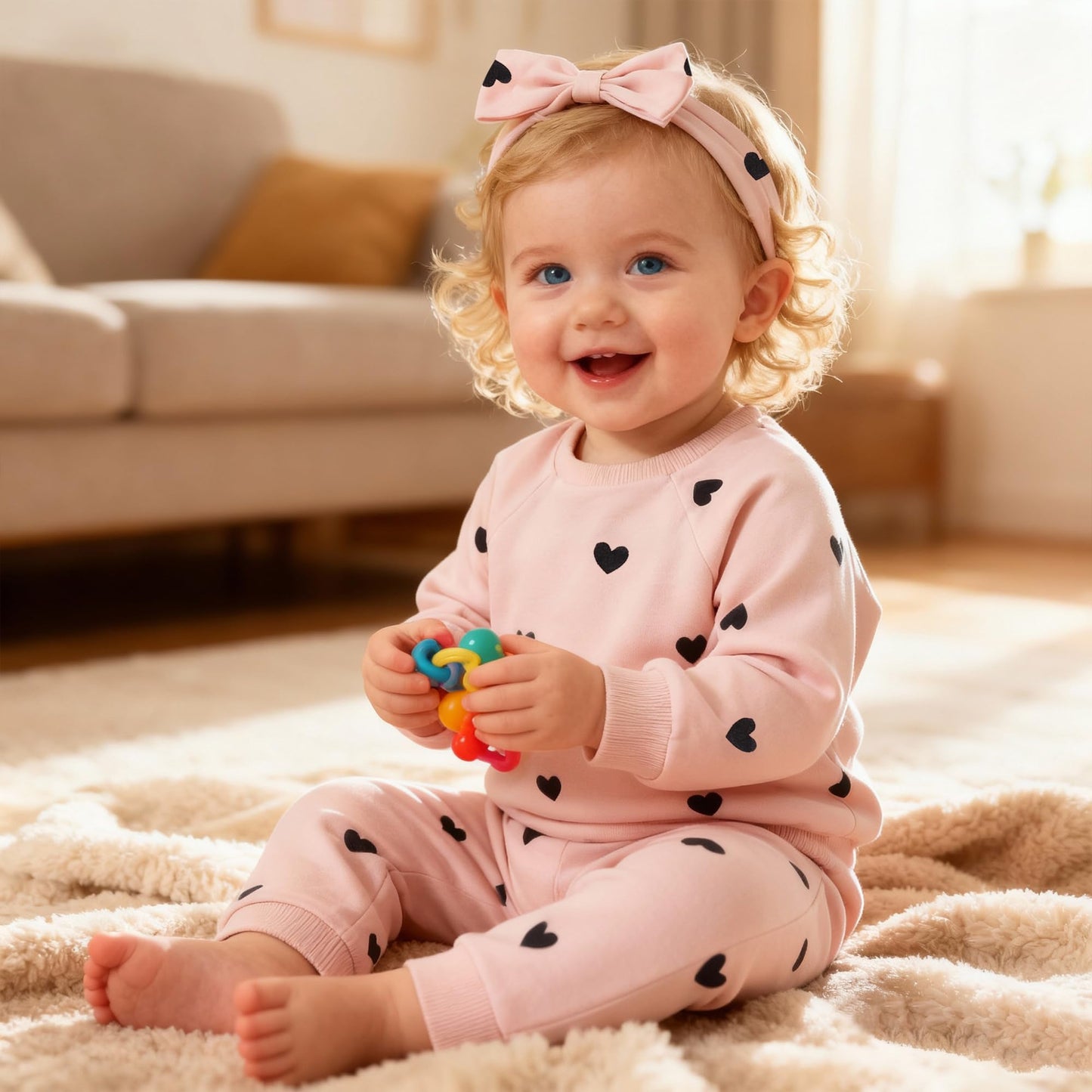 AMAWMW Infant Baby Girl Clothes Long Sleeve Loose Sweatshirts Pockets Pants Headband Outfits Fall Winter Spring Gift