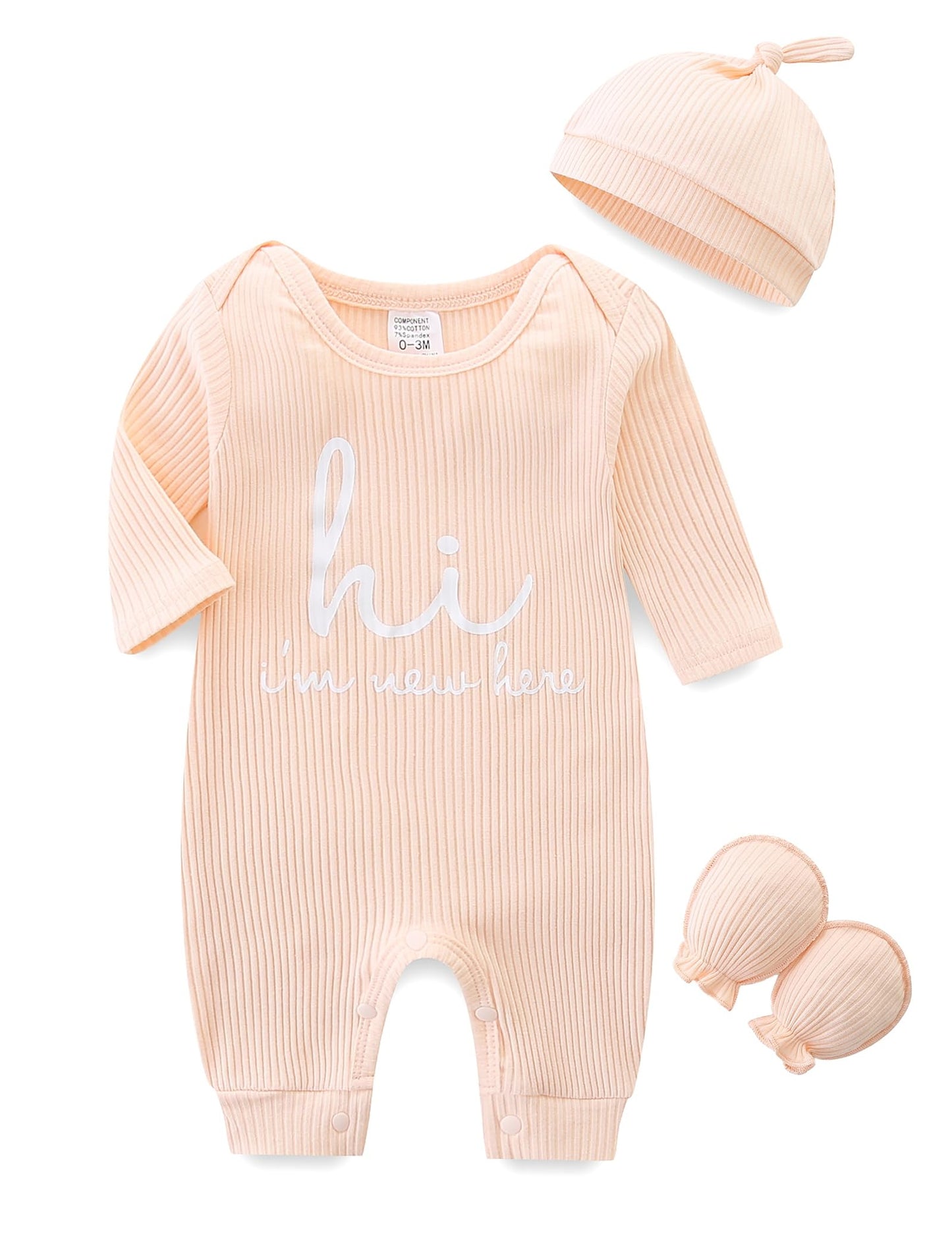 Newborn Unisex Baby Clothes 0-3 Months,Long Sleeve Onesie Infant Coming Home Outfits Romper with Mittens & Hat
