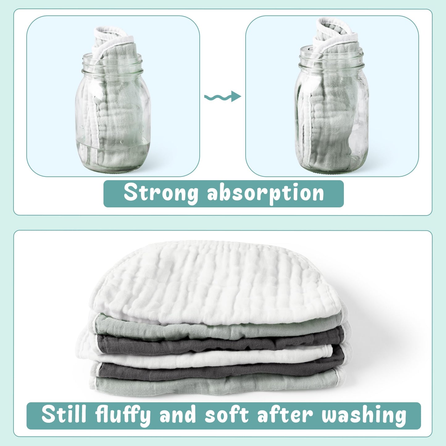 Zainpe 6Pcs Snap Muslin Cotton Bibs for Baby Love Heart Milk Letter Pattern Bib with 6 Absorbent Soft Layers, Machine Washable Burp Cloths for Infants Newborns Toddlers Drooling Feeding and Teething