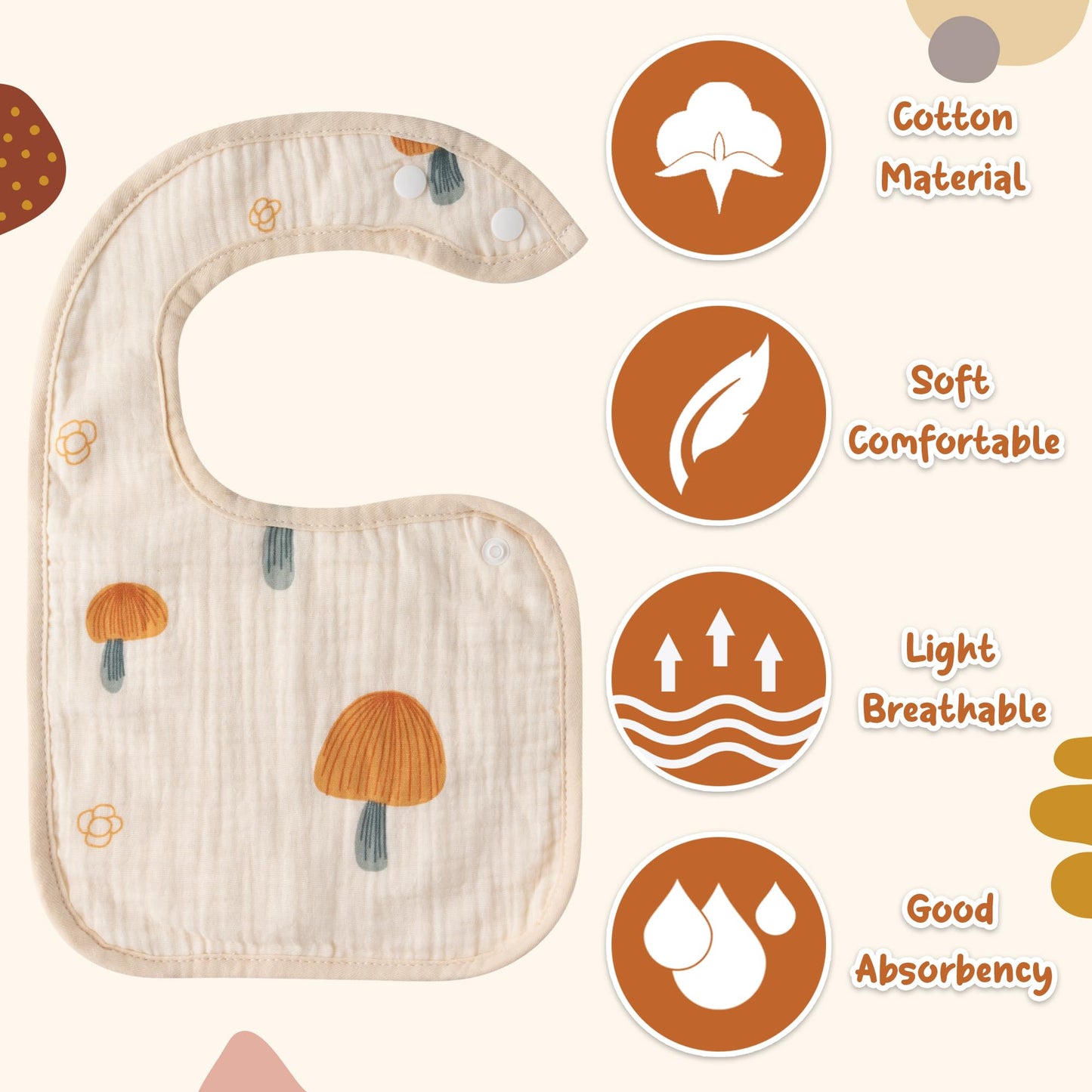 Zainpe 6Pcs Snap Muslin Cotton Bibs for Baby Love Heart Milk Letter Pattern Bib with 6 Absorbent Soft Layers, Machine Washable Burp Cloths for Infants Newborns Toddlers Drooling Feeding and Teething