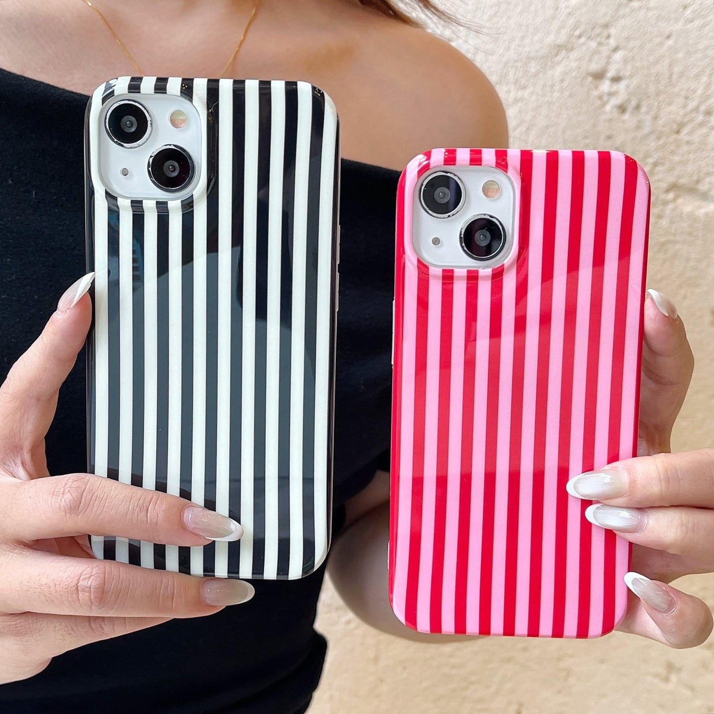 Cute Striped Phone Case Compatible with iPhone 14/13 6.1",Aesthetic Trendy Retro Stripe Pattern Chic Pretty Stylish Protective Girls Women Cover for iPhone 14/13-Black White