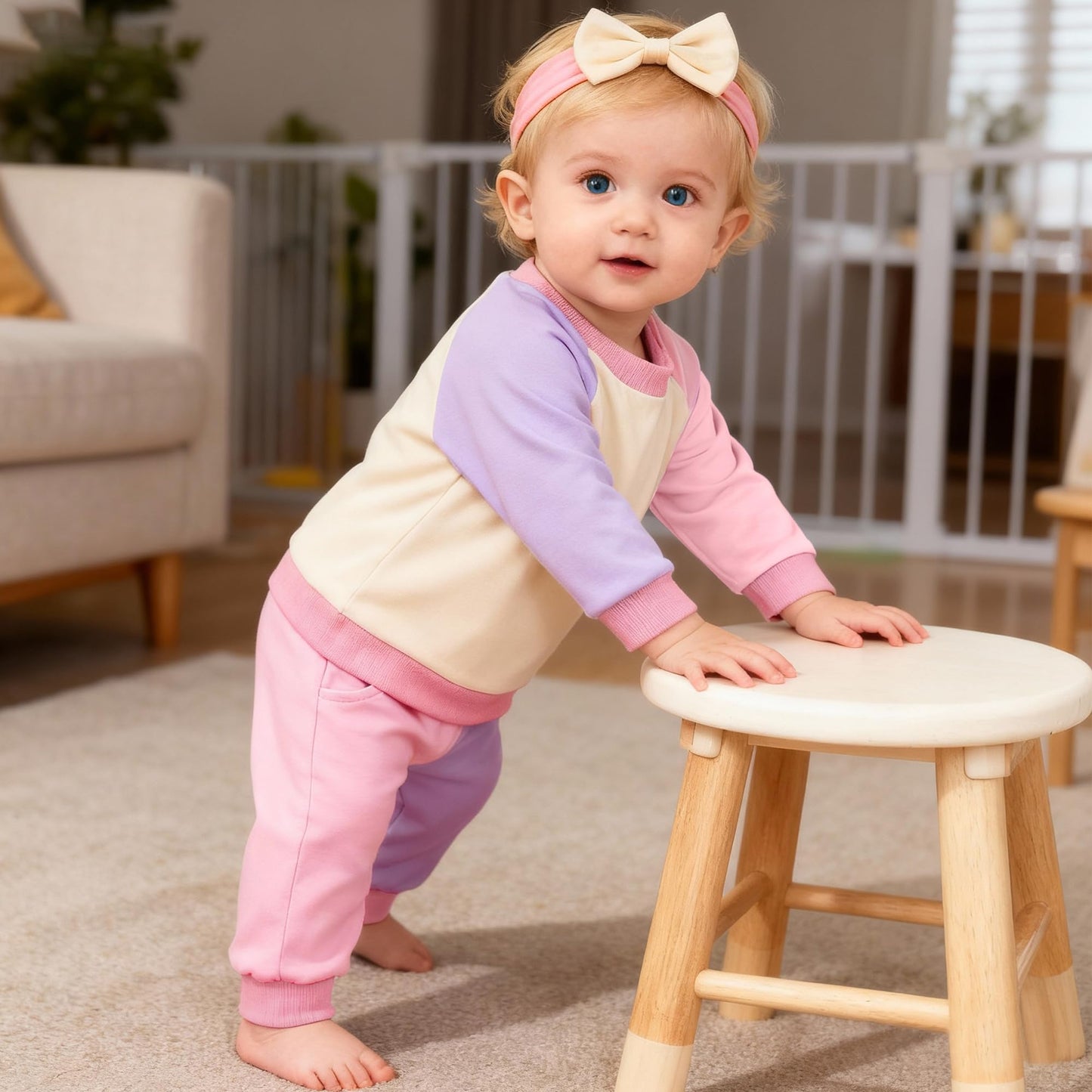 AMAWMW Infant Baby Girl Clothes Long Sleeve Loose Sweatshirts Pockets Pants Headband Outfits Fall Winter Spring Gift