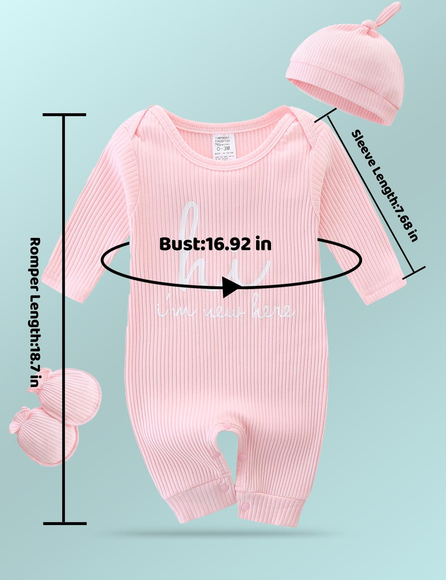 Newborn Unisex Baby Clothes 0-3 Months,Long Sleeve Onesie Infant Coming Home Outfits Romper with Mittens & Hat