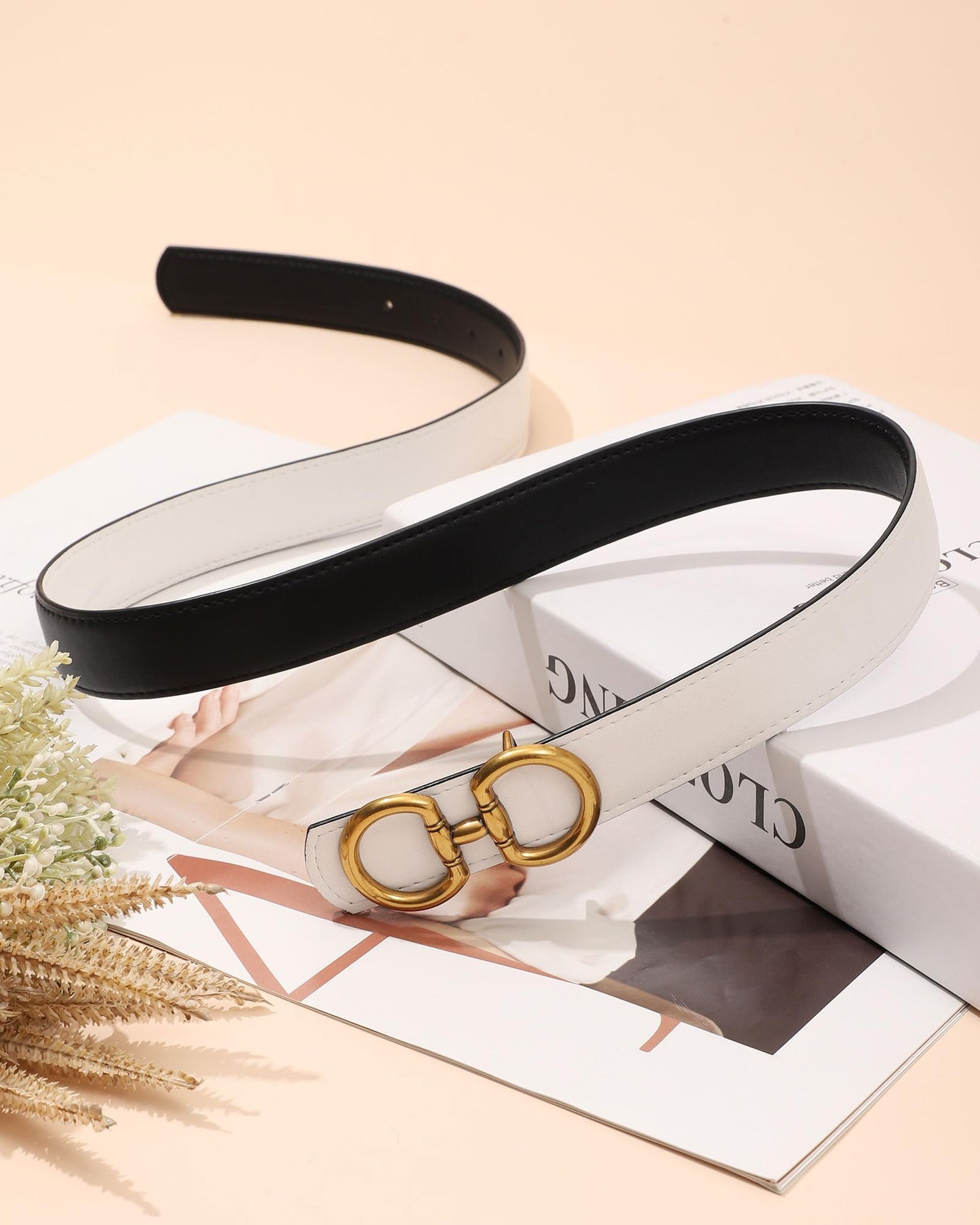 AWAYTR Reversible Belt for Women - Two-in-One Women Fashion Leather Belt for Jeans with Golden Buckle