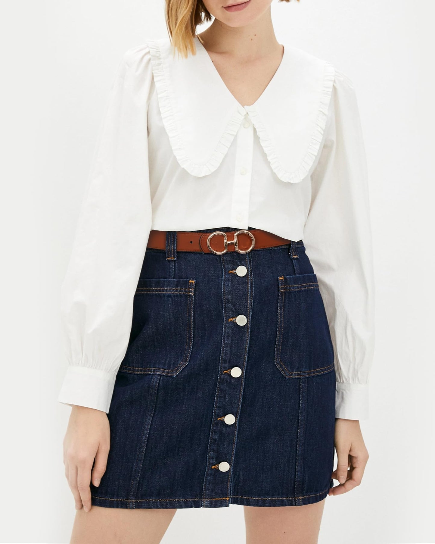 AWAYTR Reversible Belt for Women - Two-in-One Women Fashion Leather Belt for Jeans with Golden Buckle