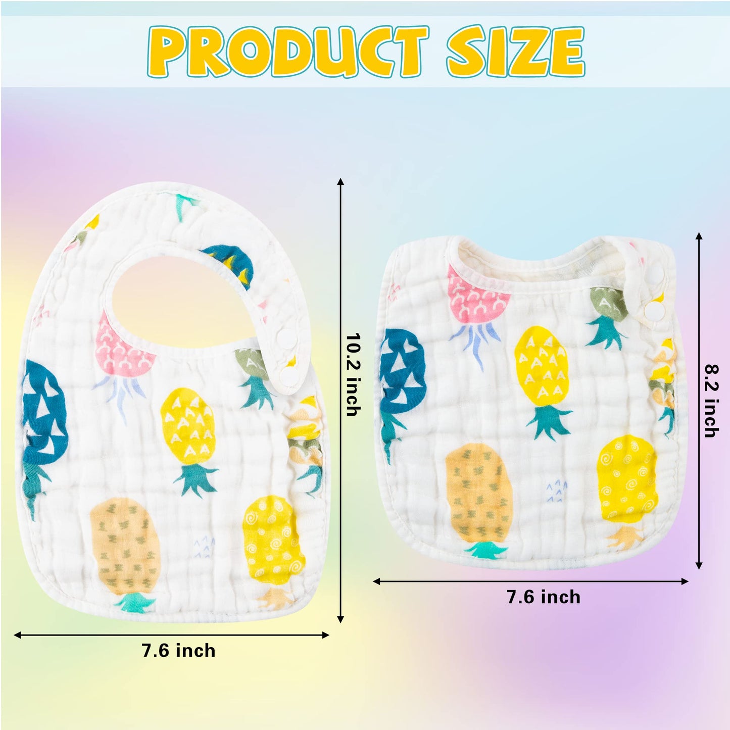 Zainpe 6Pcs Snap Muslin Cotton Bibs for Baby Love Heart Milk Letter Pattern Bib with 6 Absorbent Soft Layers, Machine Washable Burp Cloths for Infants Newborns Toddlers Drooling Feeding and Teething