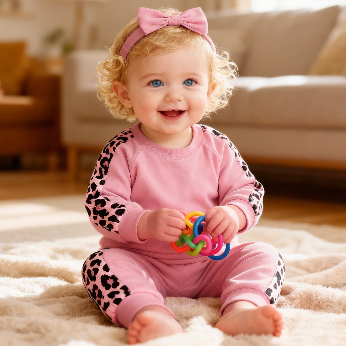 AMAWMW Infant Baby Girl Clothes Long Sleeve Loose Sweatshirts Pockets Pants Headband Outfits Fall Winter Spring Gift