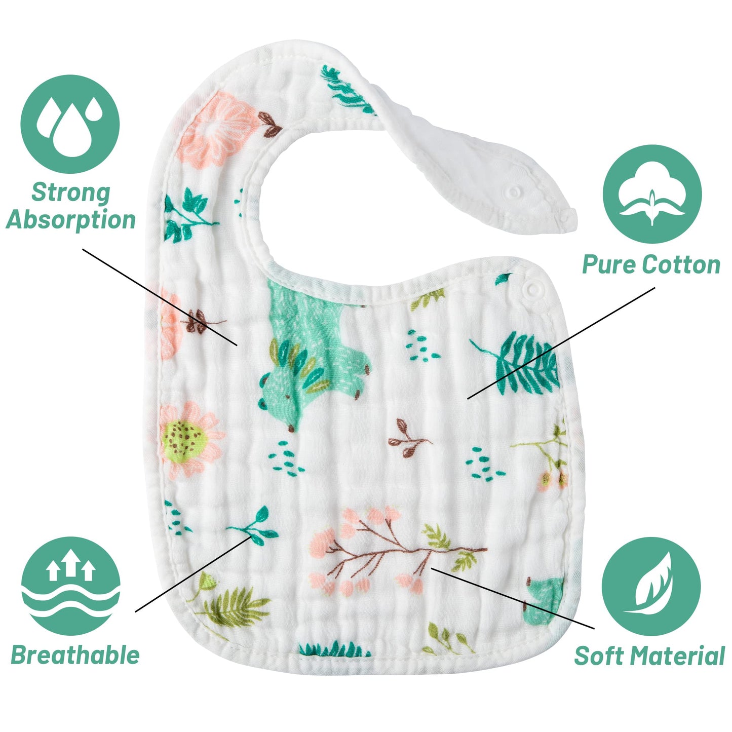 Zainpe 6Pcs Snap Muslin Cotton Bibs for Baby Love Heart Milk Letter Pattern Bib with 6 Absorbent Soft Layers, Machine Washable Burp Cloths for Infants Newborns Toddlers Drooling Feeding and Teething