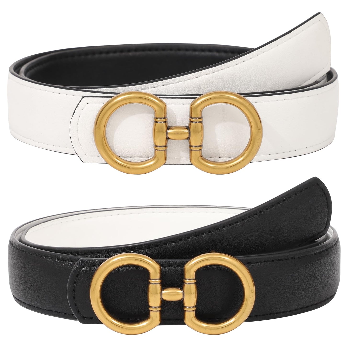 AWAYTR Reversible Belt for Women - Two-in-One Women Fashion Leather Belt for Jeans with Golden Buckle