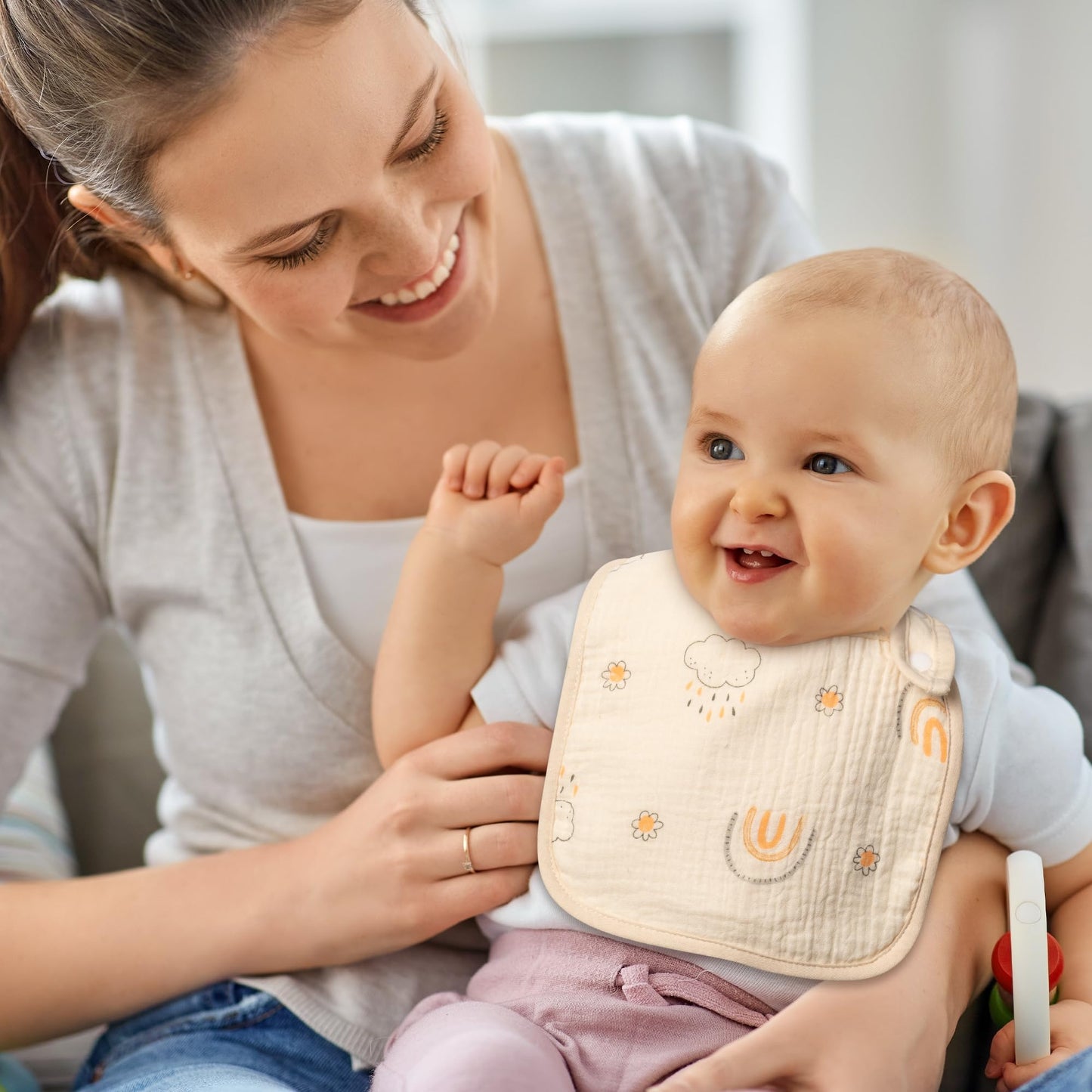 Zainpe 6Pcs Snap Muslin Cotton Bibs for Baby Love Heart Milk Letter Pattern Bib with 6 Absorbent Soft Layers, Machine Washable Burp Cloths for Infants Newborns Toddlers Drooling Feeding and Teething