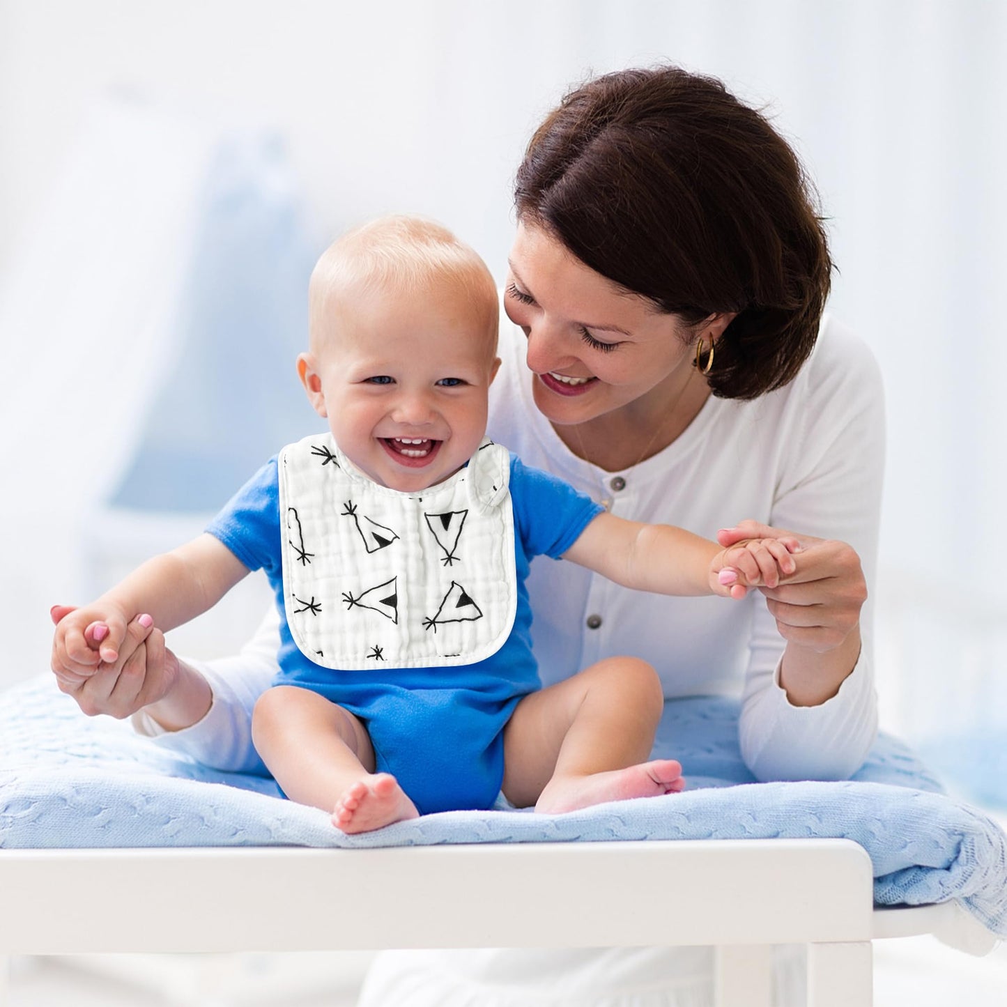 Zainpe 6Pcs Snap Muslin Cotton Bibs for Baby Love Heart Milk Letter Pattern Bib with 6 Absorbent Soft Layers, Machine Washable Burp Cloths for Infants Newborns Toddlers Drooling Feeding and Teething